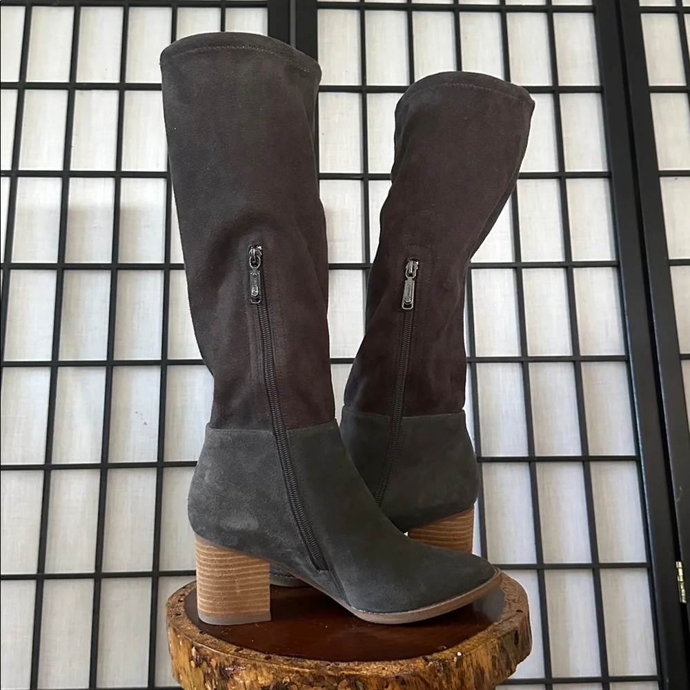 Blondo Waterproof Knee High Boots Charcoal Suede Leather Soft Calf 9B Like New